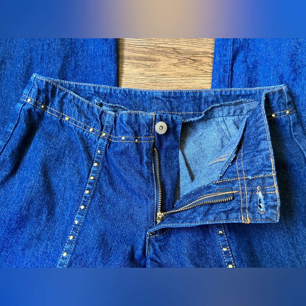 Vintage '80s Carabella Boom Boom Studded Flare Jeans Blue Denim Cotton Medium - Picture 4 of 12